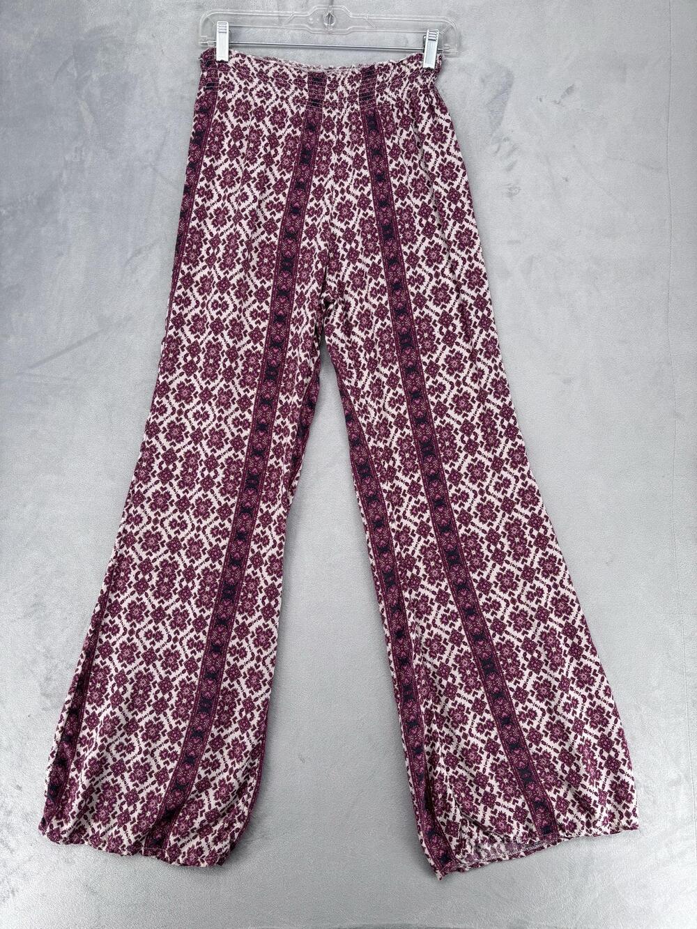 Brandy‎ Melville Pants One Size Purple Harem Wide-Leg Floral Elastic Boho Tribal